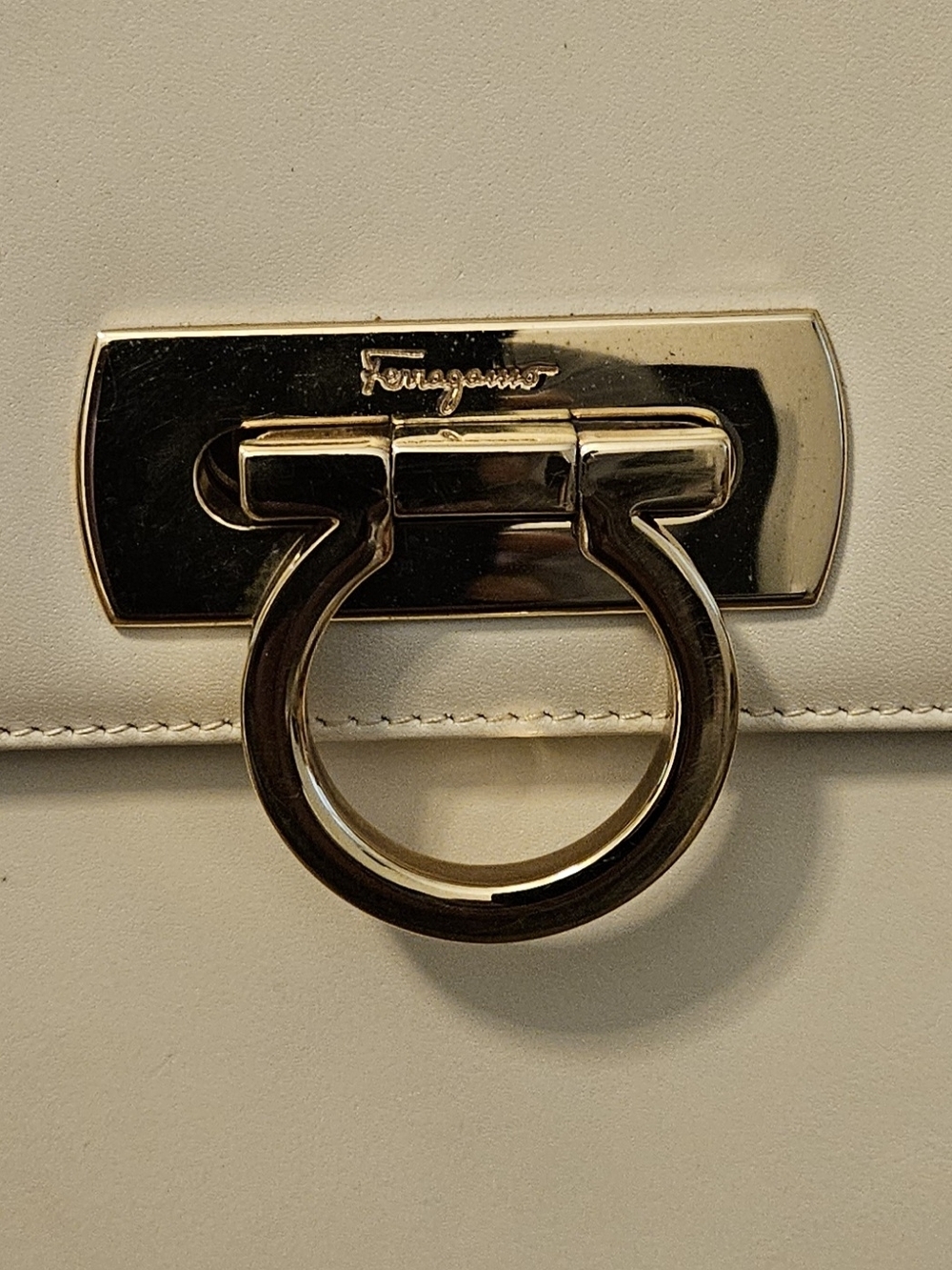 Salvatore Ferragamo Cream Leather Top-Handle Satchel with Gold Hardware - Picture 6 of 16